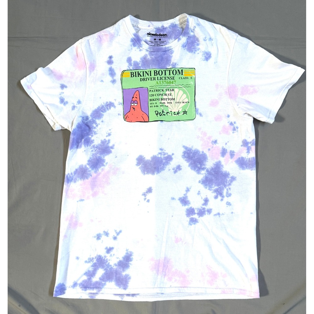 Nickelodeon Spongebob Patrick Star Driver License Tie Dye T-Shirt Purple Pink M
